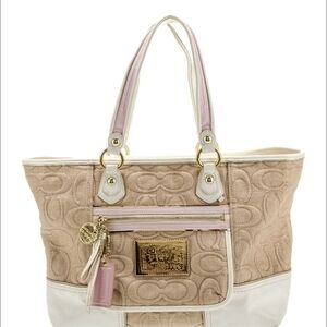 Coach Poppy Straw Beige and White Signature Tote.
